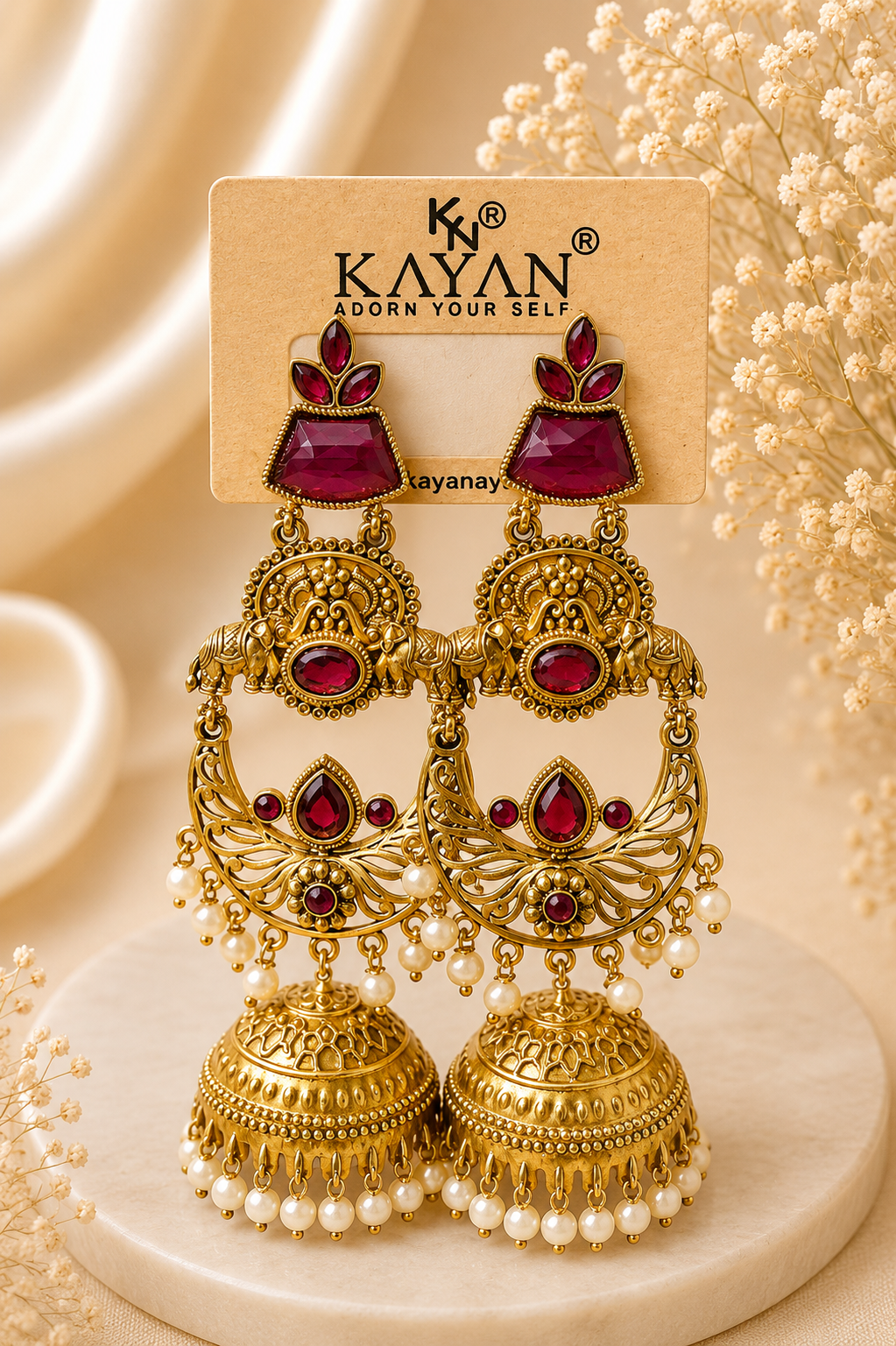 Wine Kashmiri Earrings