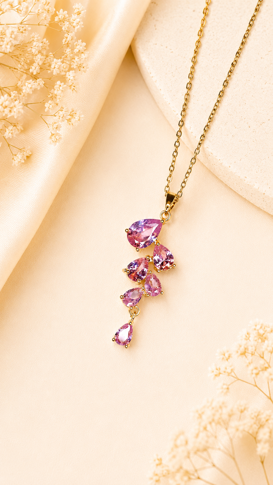 Pink Long Anti-Tarnish Pendant Chain