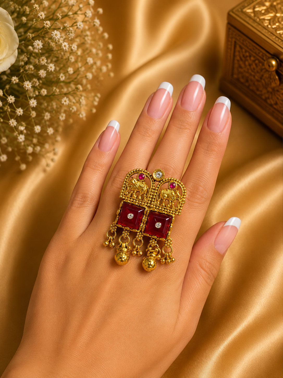 Ruby Double Square Kashmiri Ring