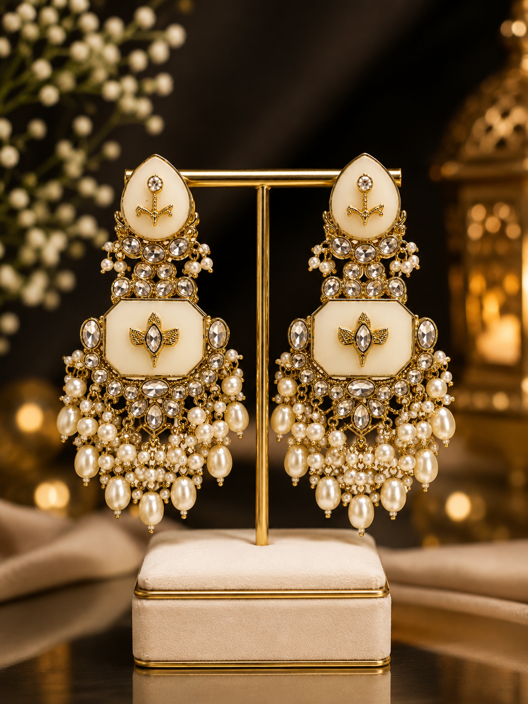 White Kundan Earrings