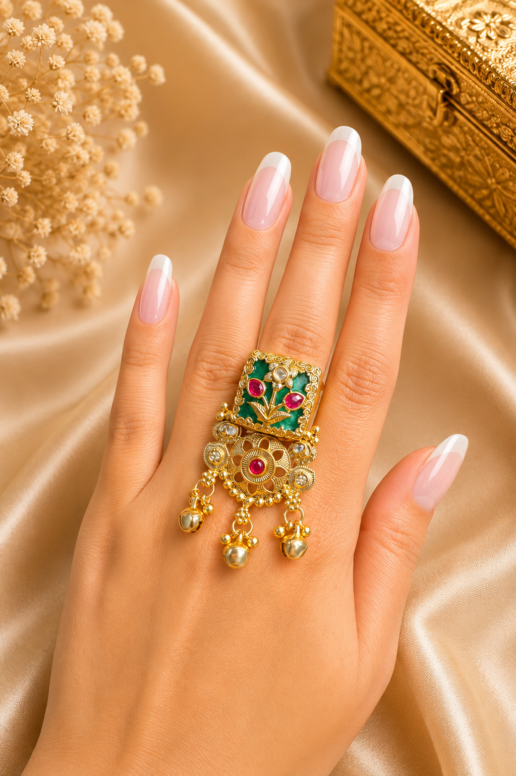 Square Green Kashmiri Ring