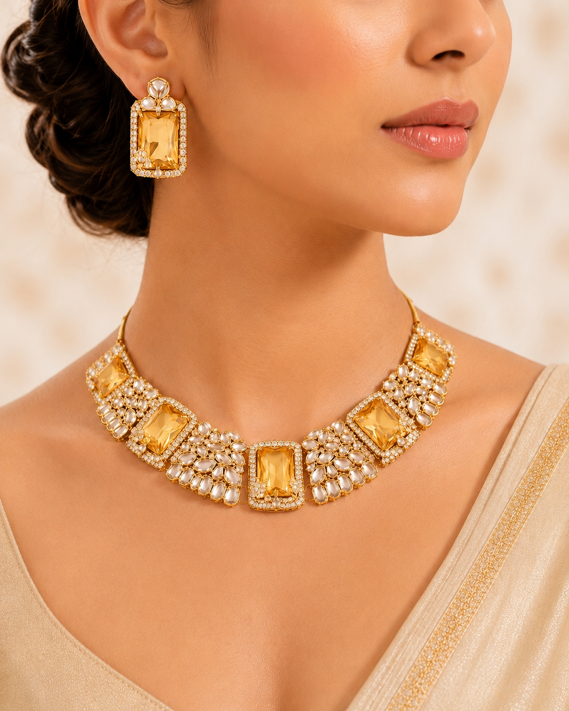 Sangriya polki & Monalisa Necklace Set