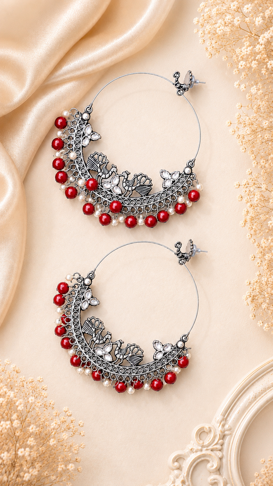 Red Hoop Oxidised Earrings