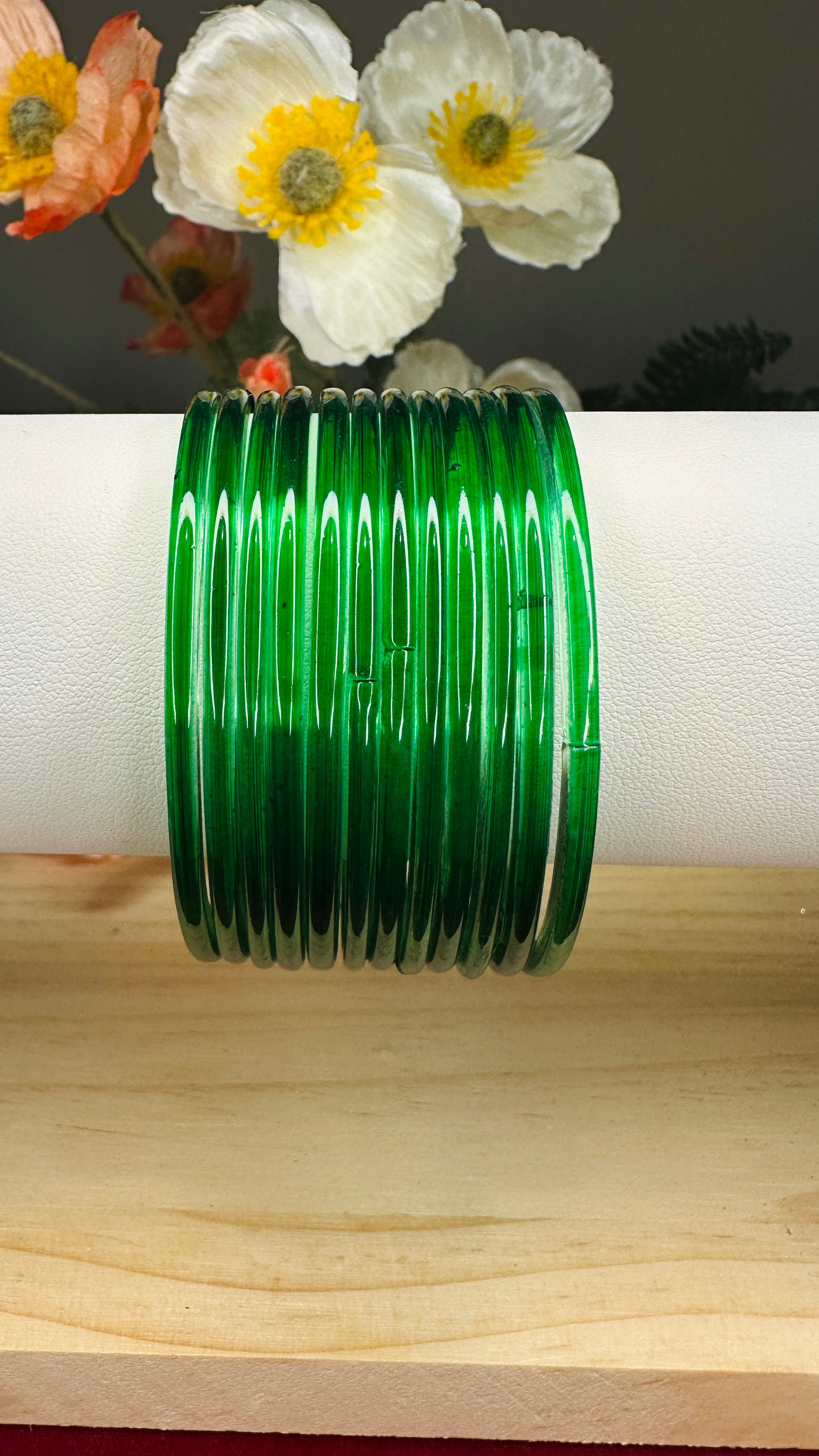 Green Plain Glass Bangles