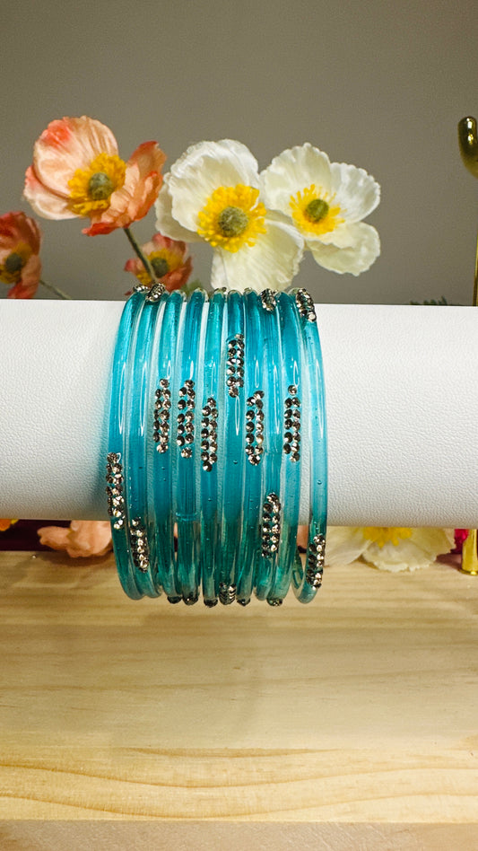 Aqua Blue Shadow Glass Bangle