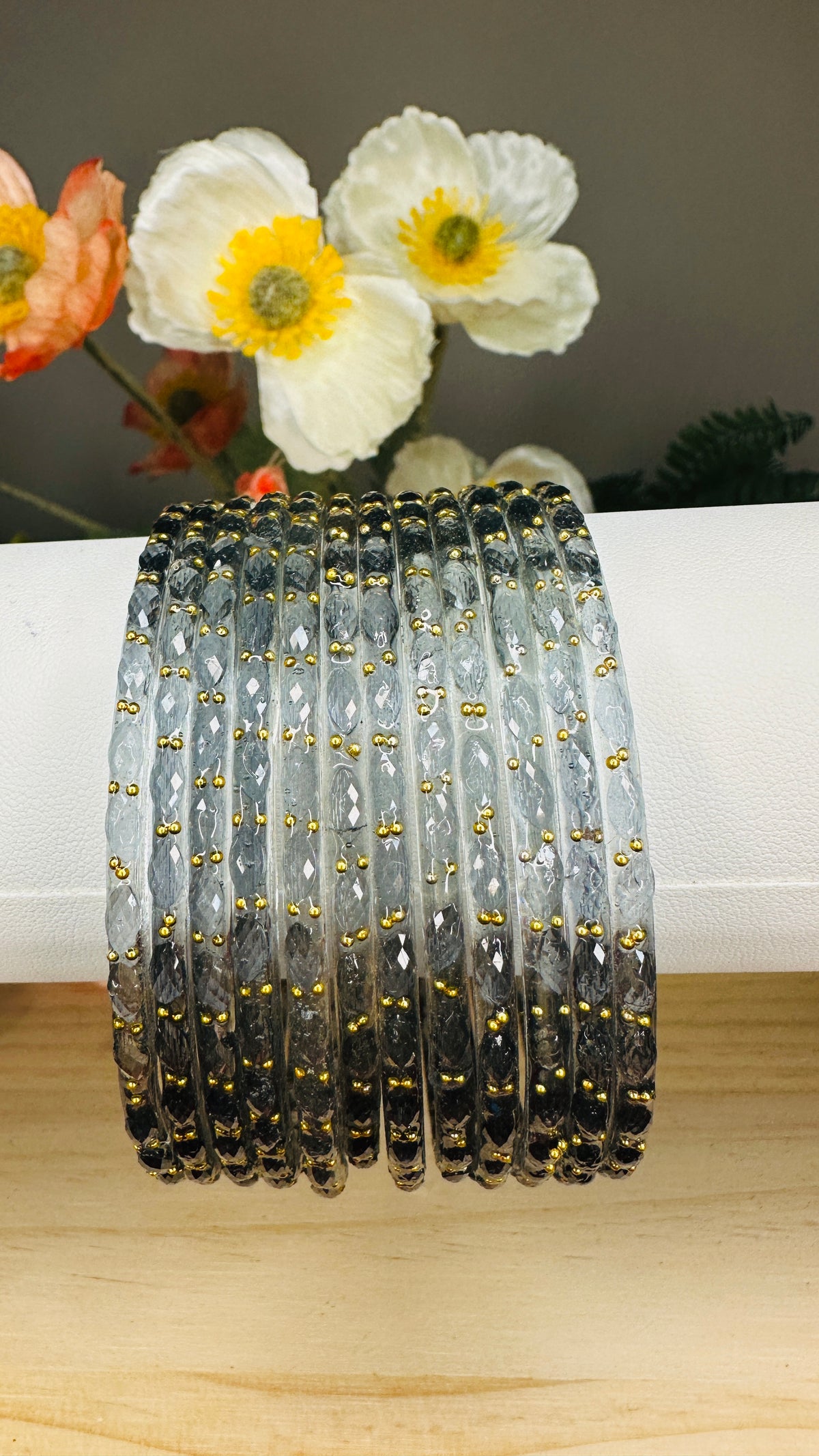 Grey Raindrop Glass Bangles