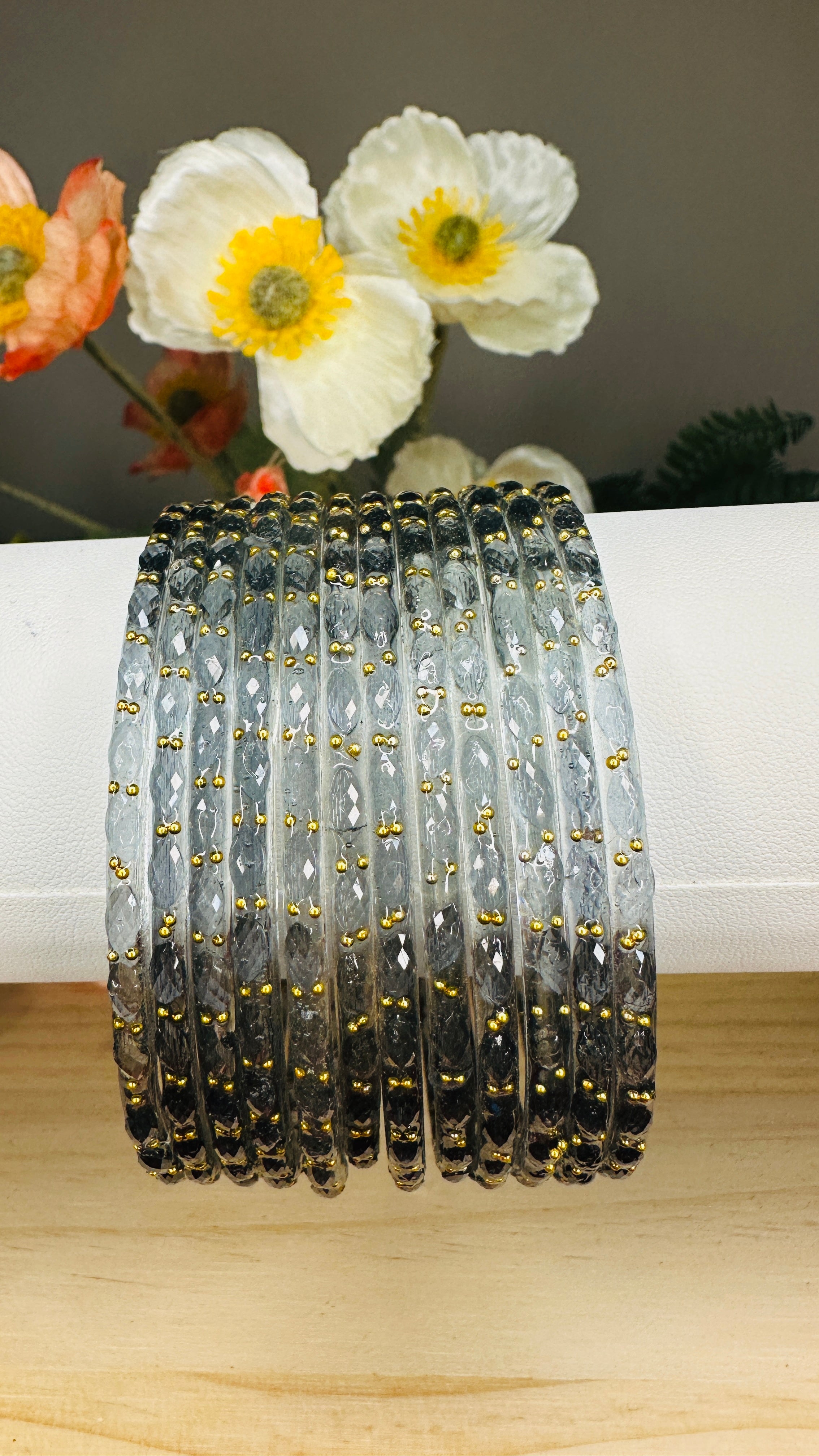 Grey Raindrop Glass Bangles