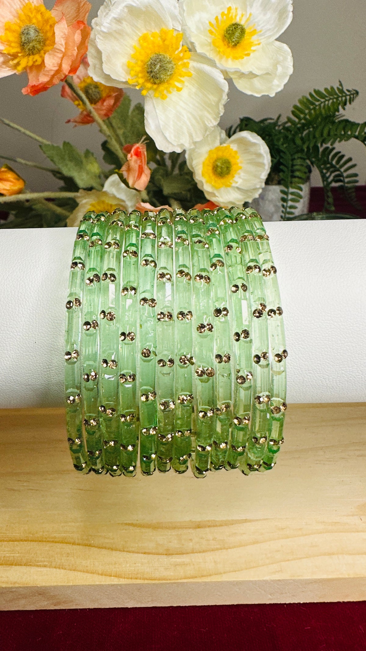 Pista Green Crystal Glass Bangles