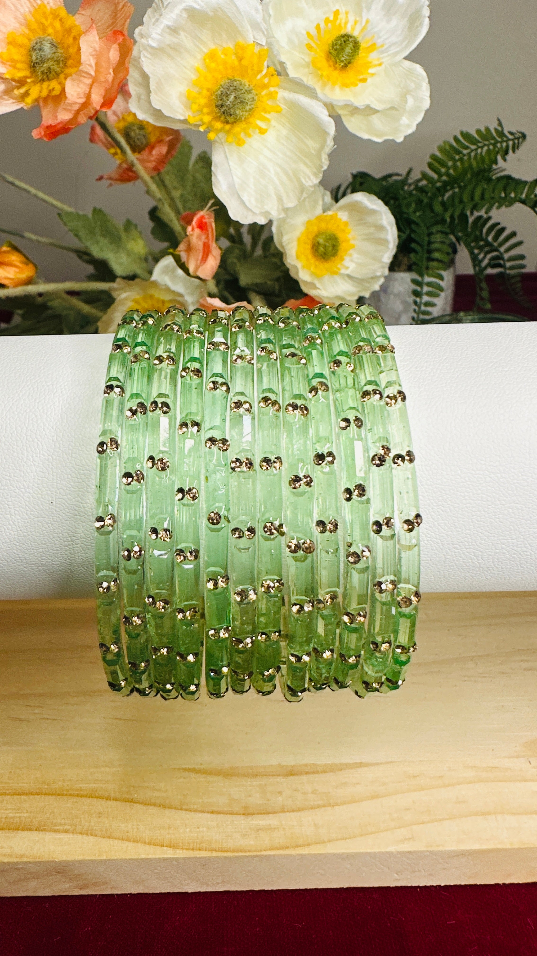 Pista Green Crystal Glass Bangles