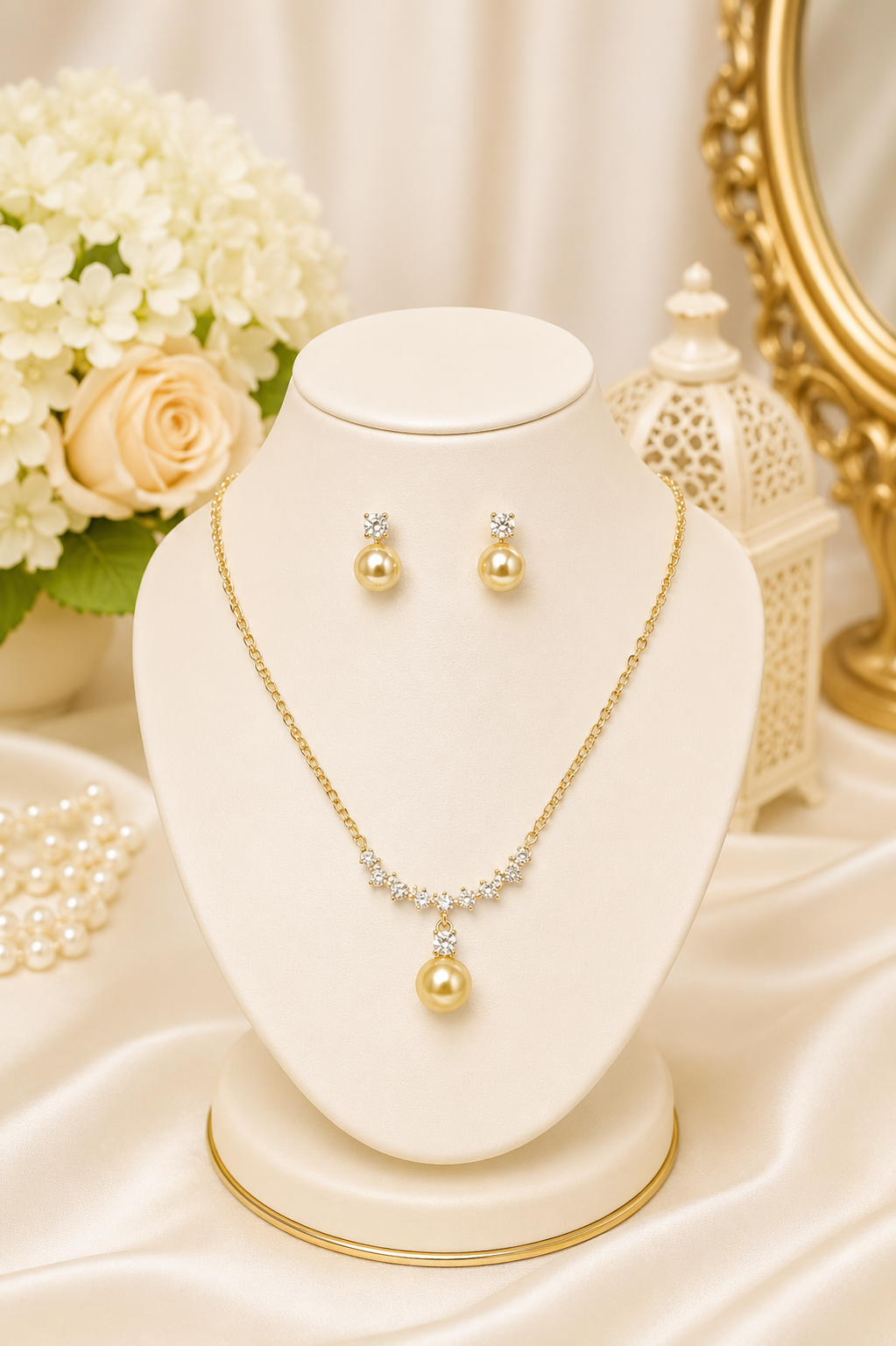 Gold Pearl Anti-Tarnish Pendant Set