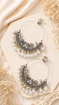 White Hoops Oxidised Earrings