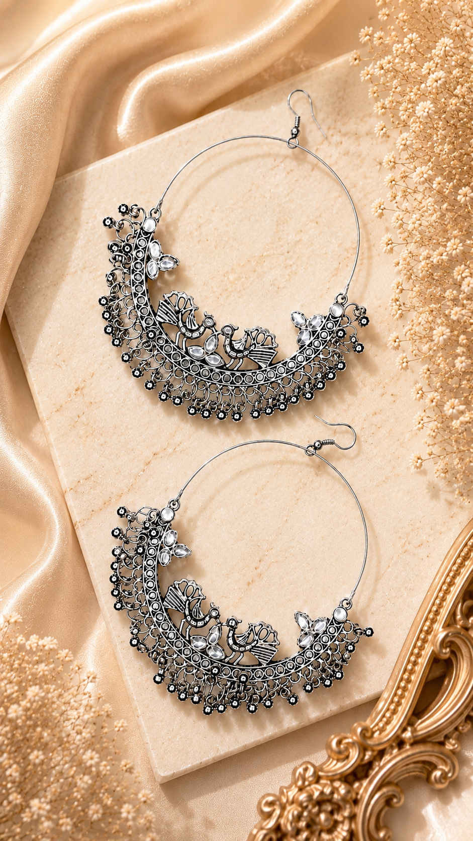 Diamond Style Hoop Oxidised Earrings