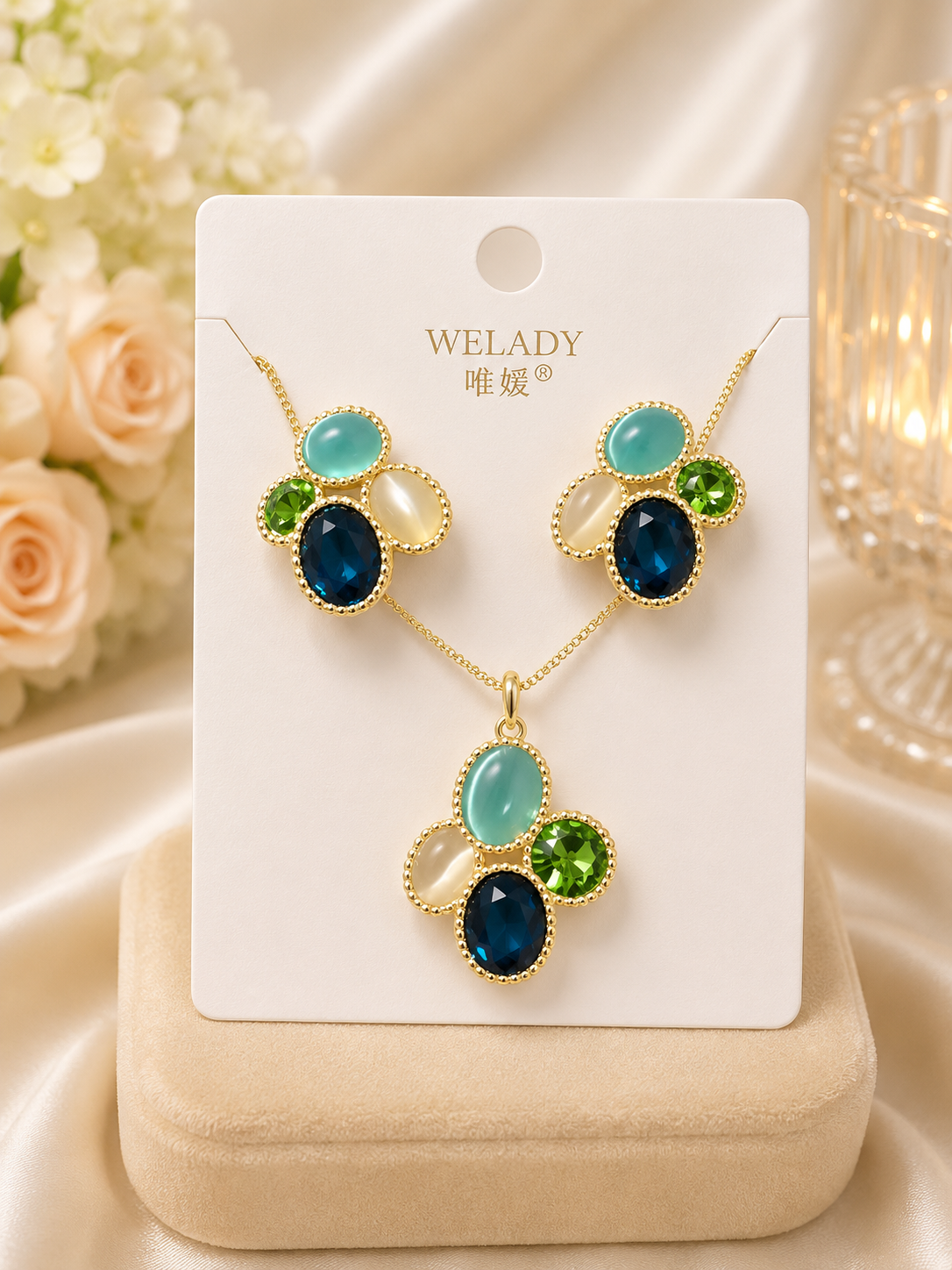 Multi Colour Anti-Tarnish Pendant Set