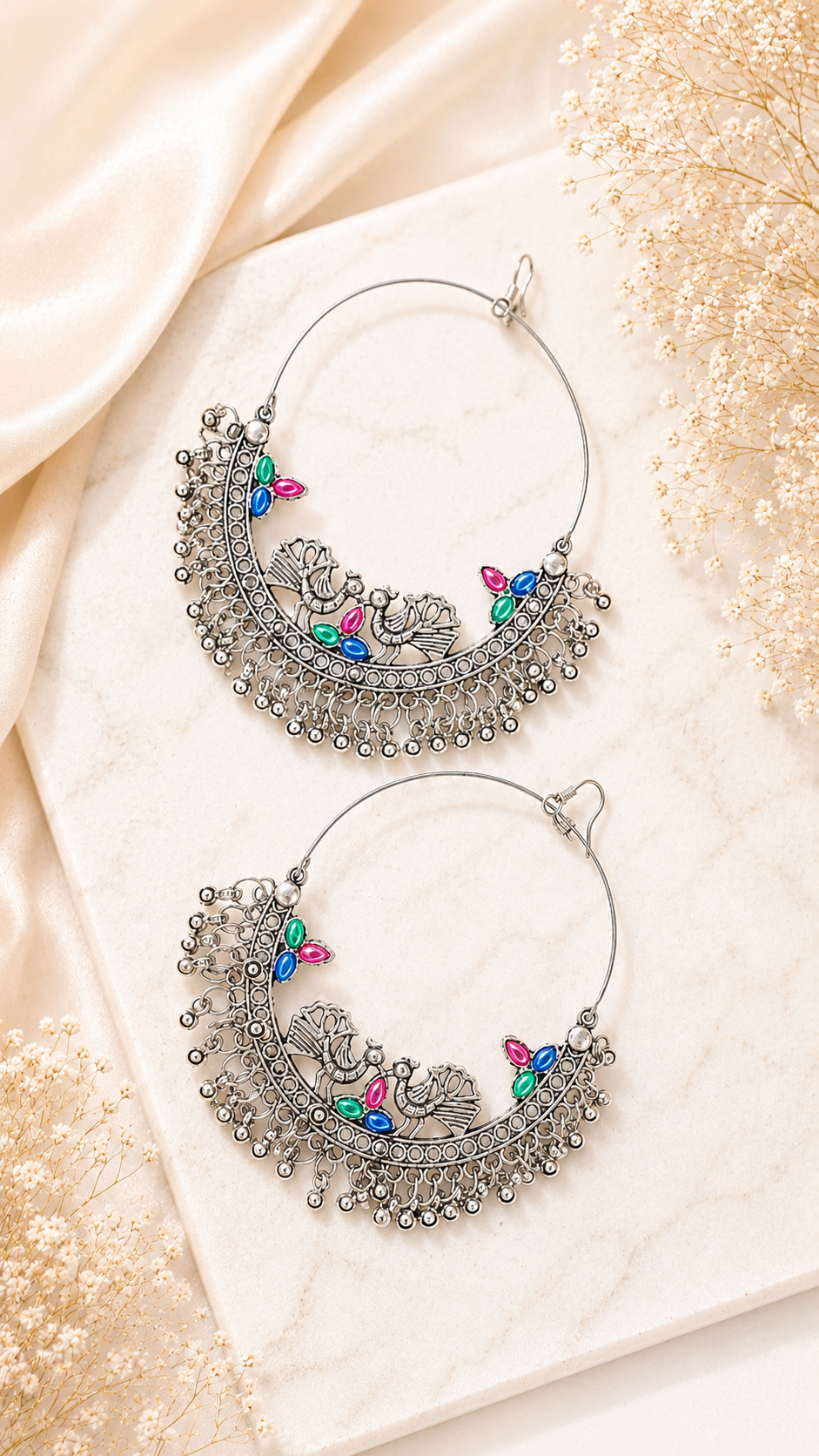 Multi Colour Hoops Oxidised Earrings