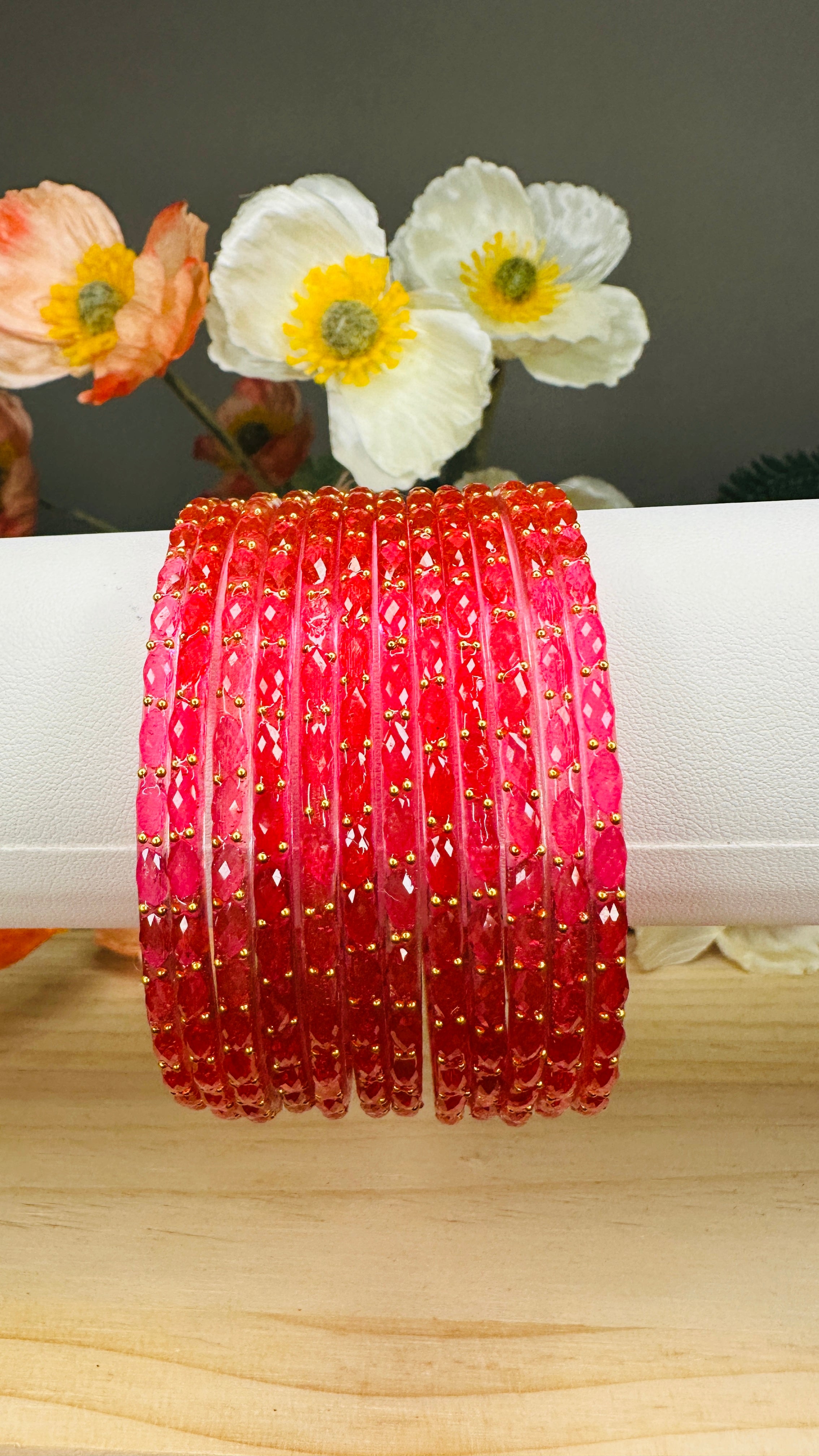 Reddish Raindrop Glass Bangles