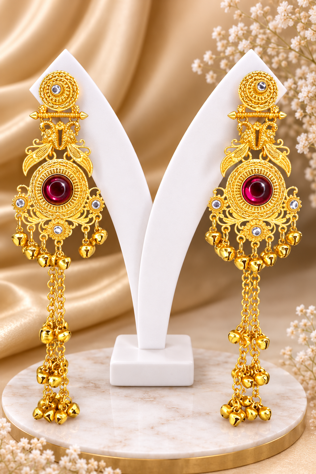 Ruby Red Long Kashmiri Earrings