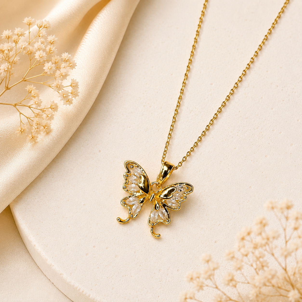 Golden Butterfly Anti-Tarnish Pendant Chain