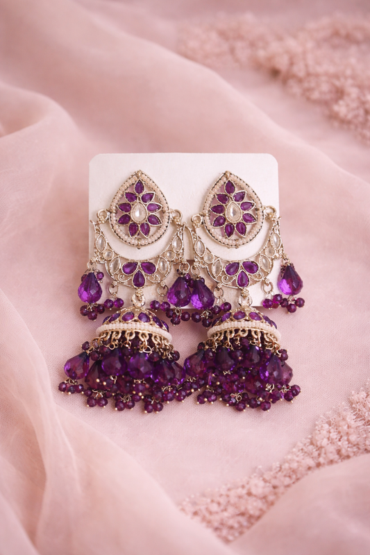 Royal Kundan Purple Jhumka Earrings