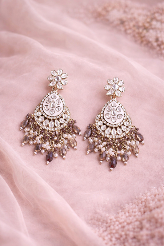 Royal Kundan Floral Earrings with Pearl Drops