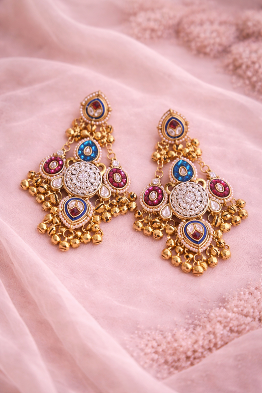 Royal Multicolor Kashmiri Kundan Statement Earrings