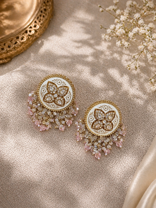 Elegant Floral Pearl & Kundan Statement Earrings