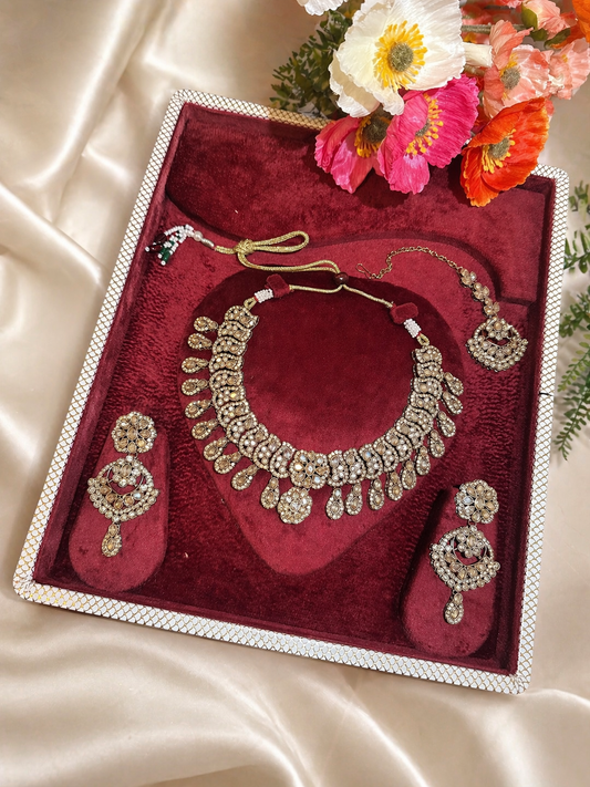 Royal Kundan Polki Bridal Necklace Set with Earrings & Maang Tikka