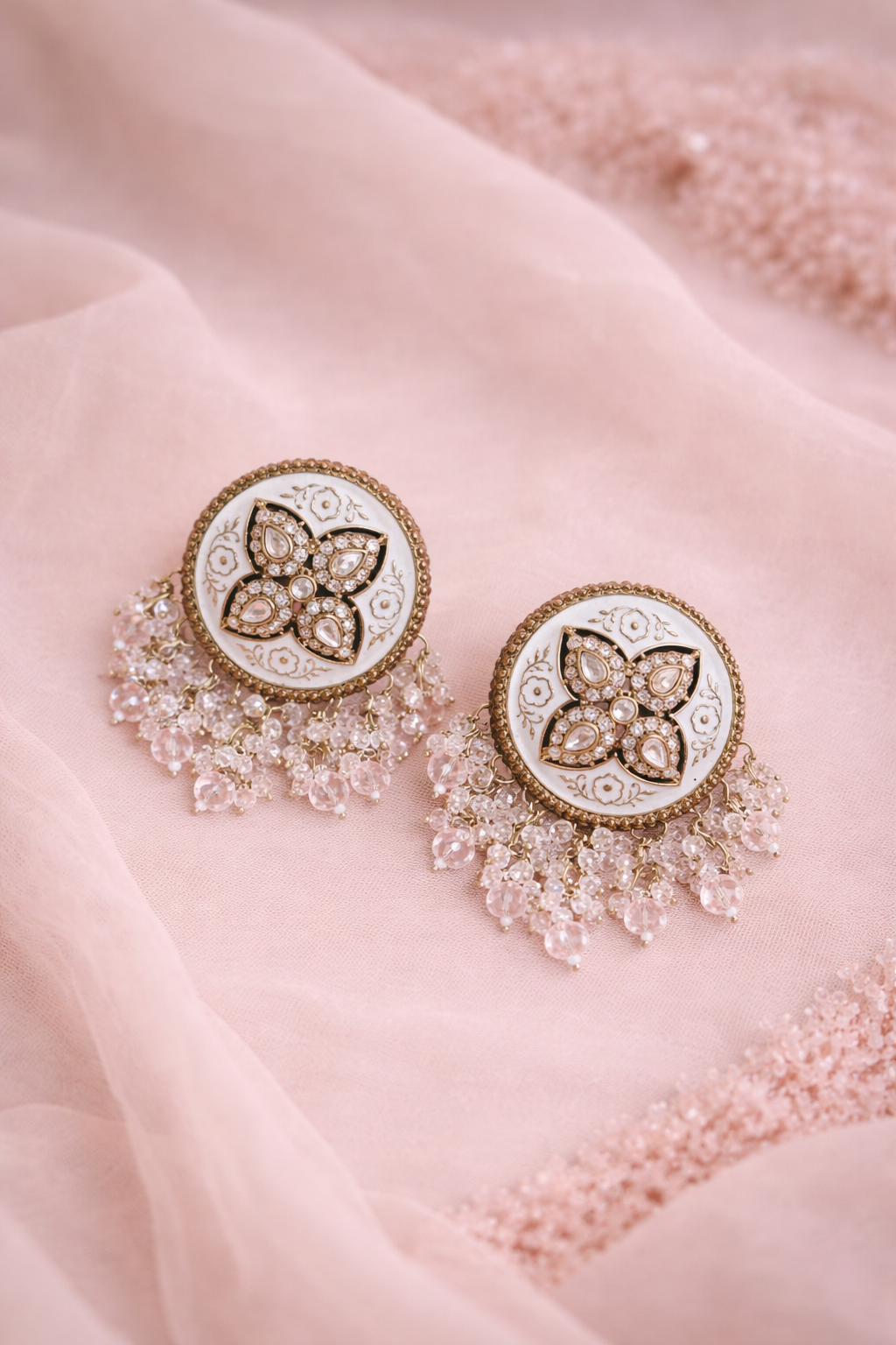 Elegant Floral Pearl & Kundan Statement Earrings