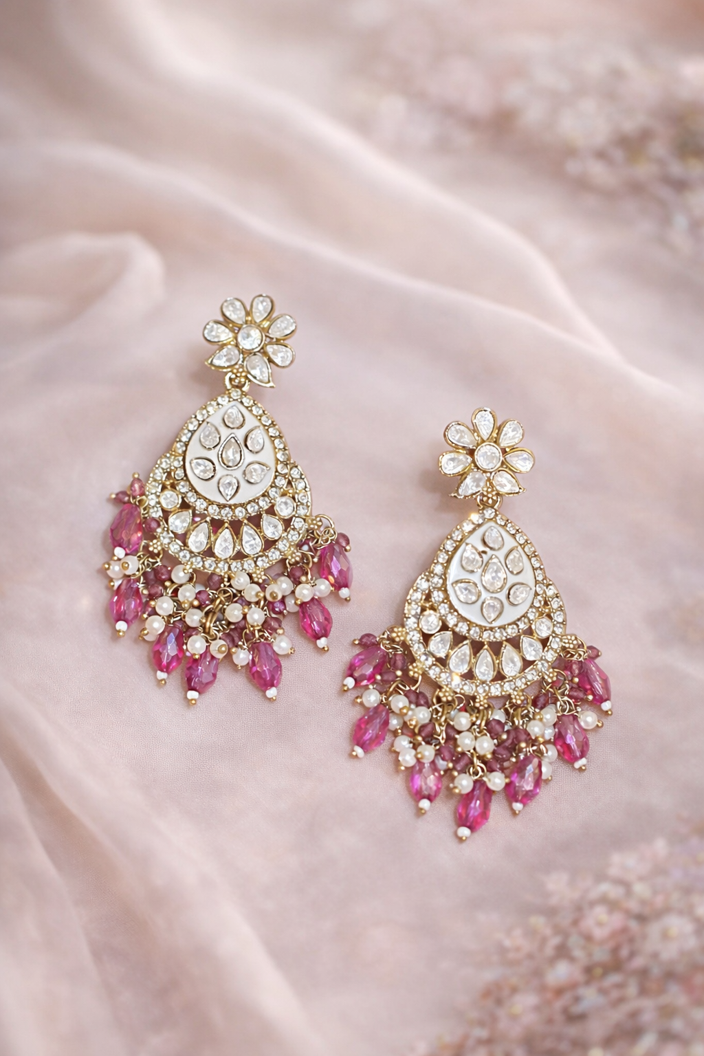 Royal Kundan Floral Earrings with Pearl Drops