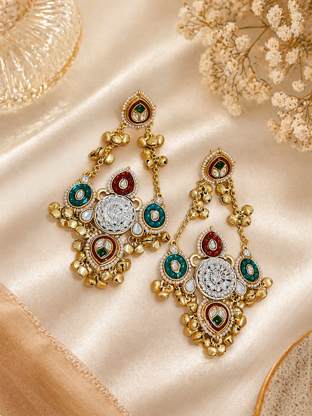 Royal Multicolor Kashmiri Kundan Statement Earrings