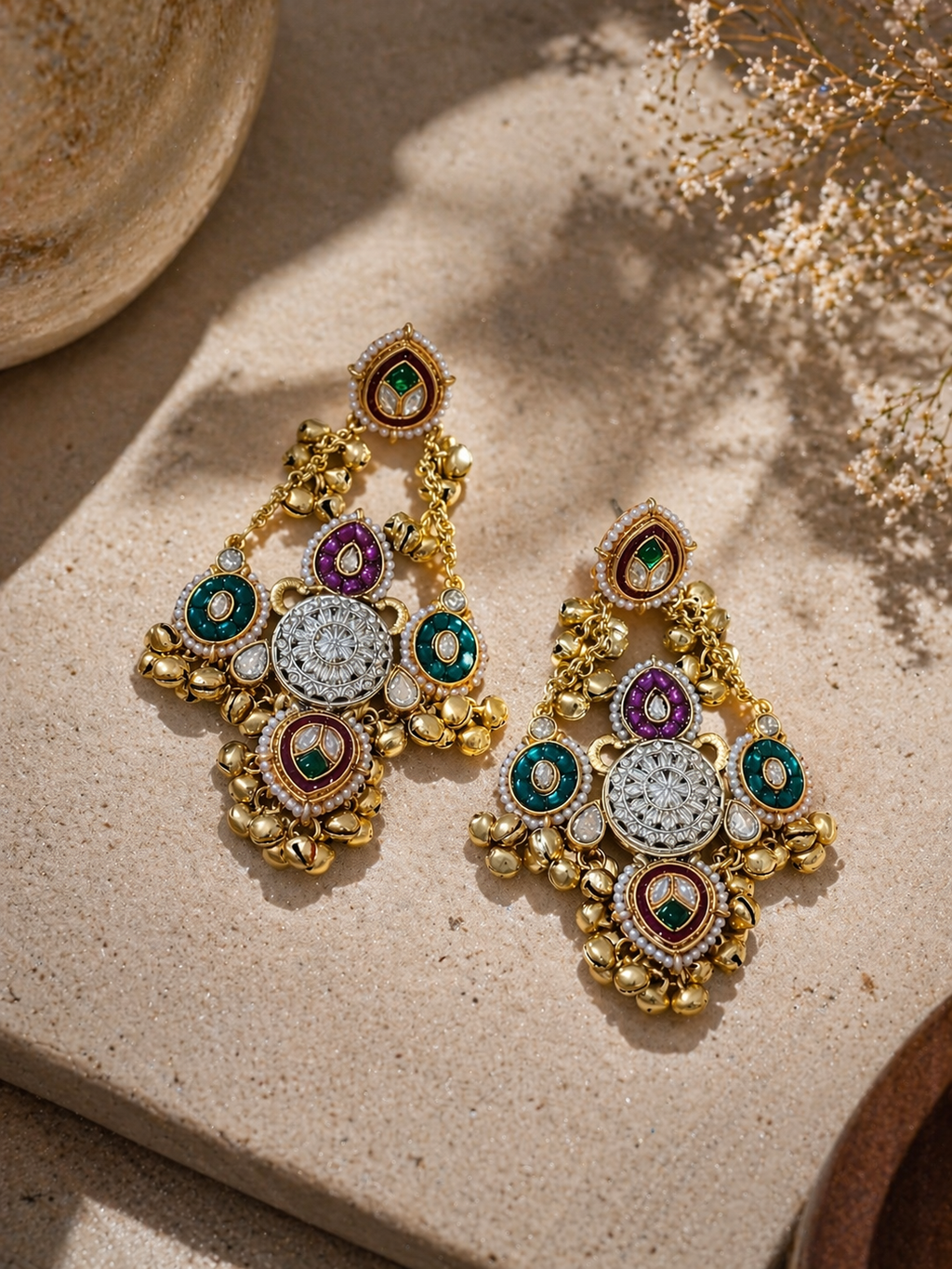 Royal Multicolor Kashmiri Kundan Statement Earrings