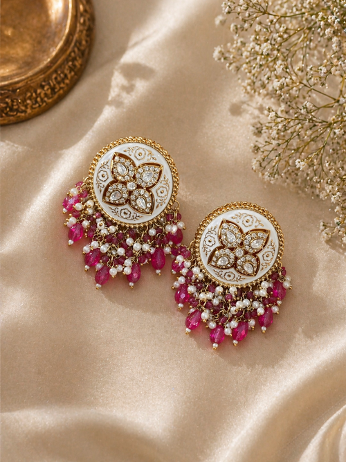 Elegant Floral Pearl & Kundan Statement Earrings