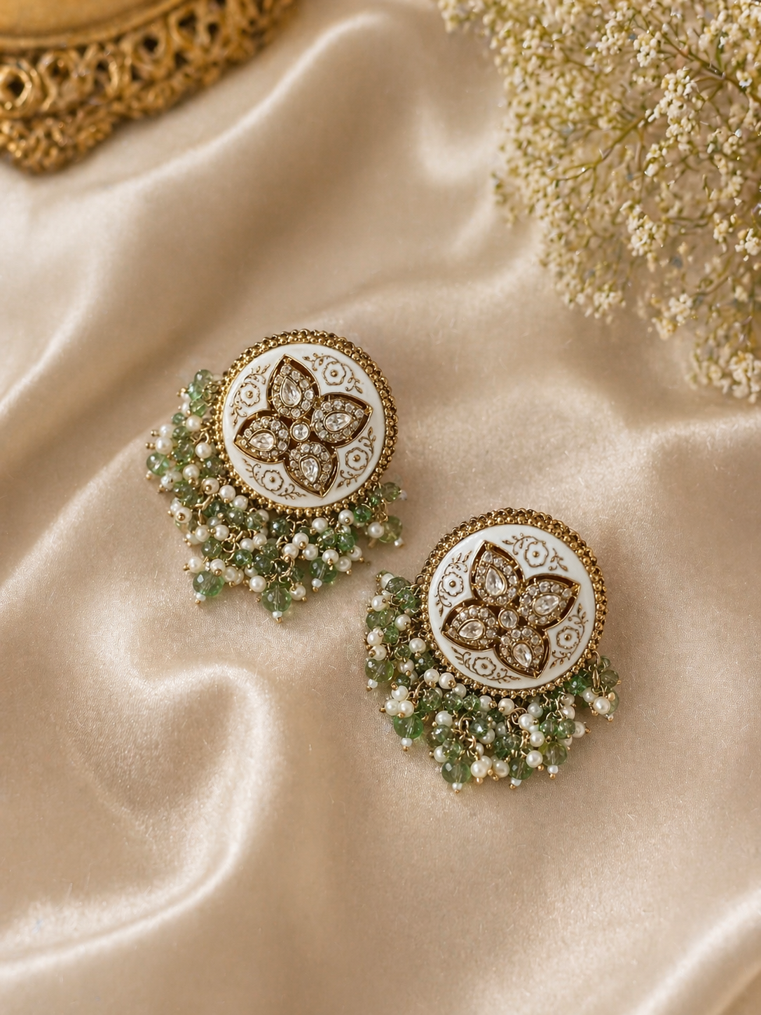 Elegant Floral Pearl & Kundan Statement Earrings