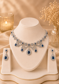 Premium Blue American Diamond Necklace Set with Matching Earrings