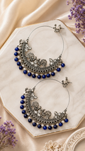 Blue Hoop Oxidised Earrings