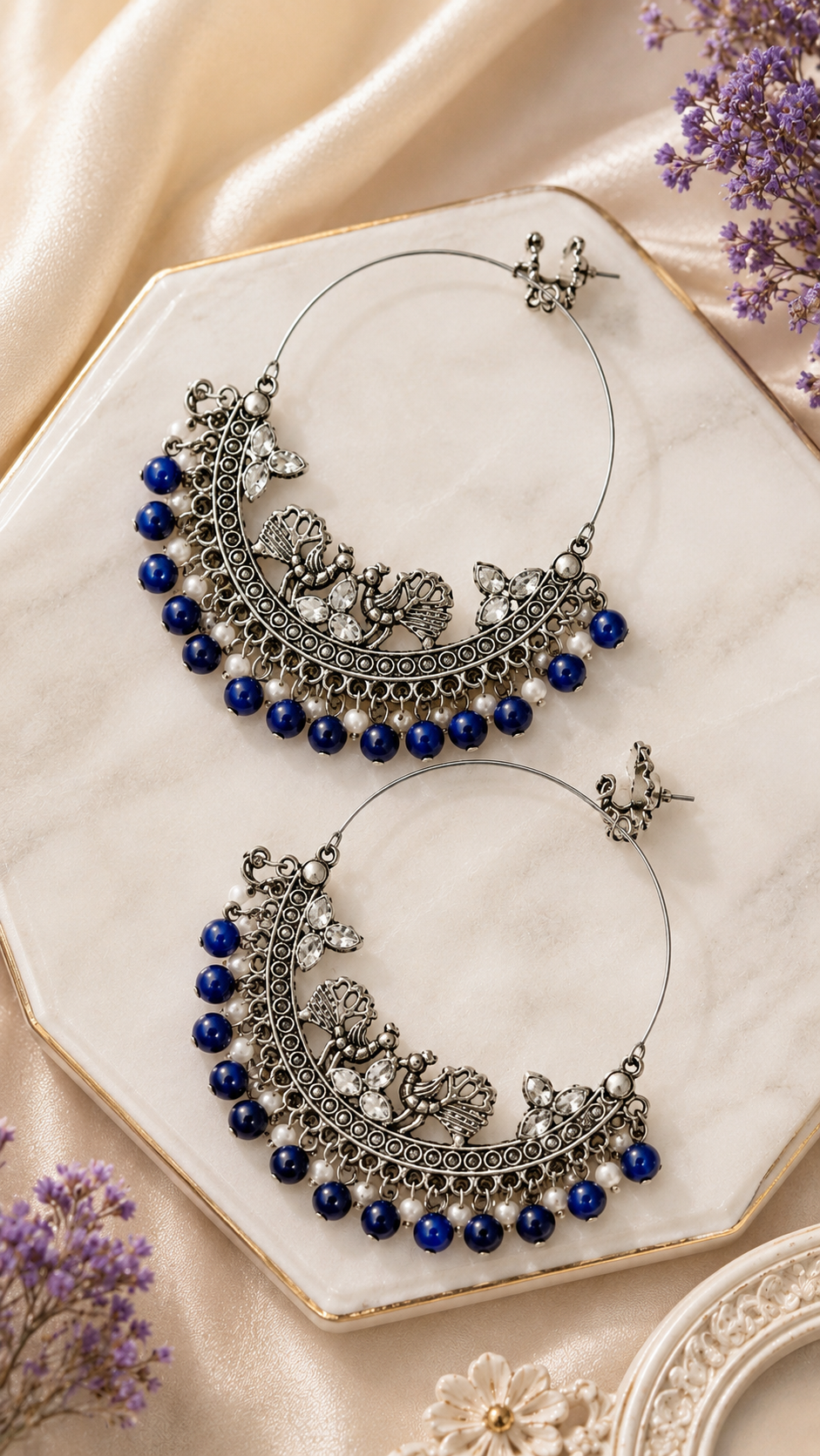 Blue Hoop Oxidised Earrings