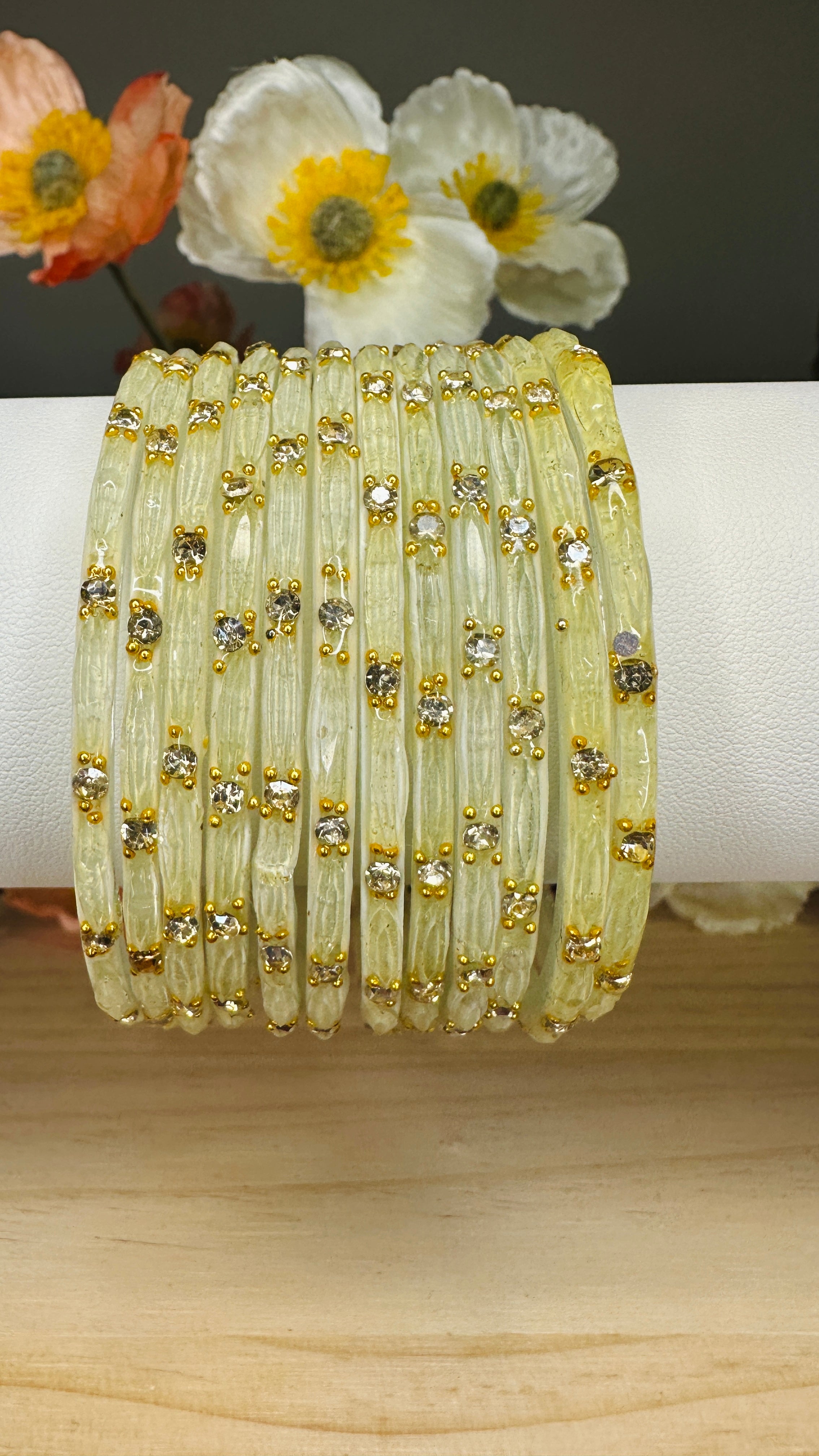White Crystal Glass Bangles