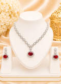 Premium Ruby Red American Diamond Necklace Set