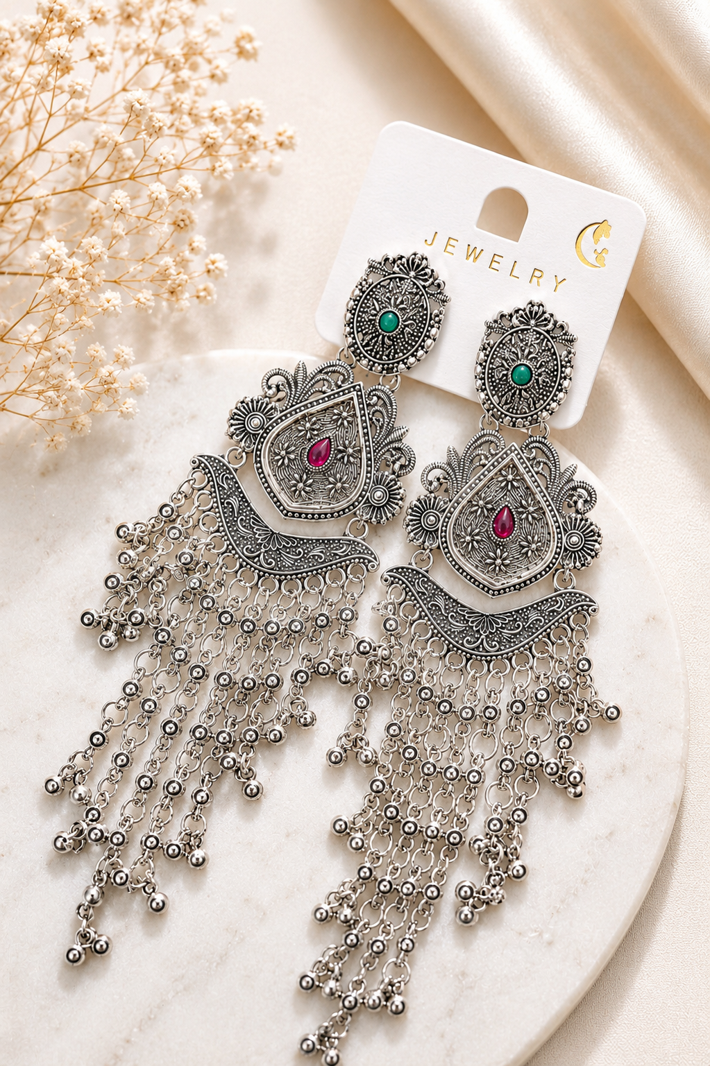 Long Oxidised Earrings