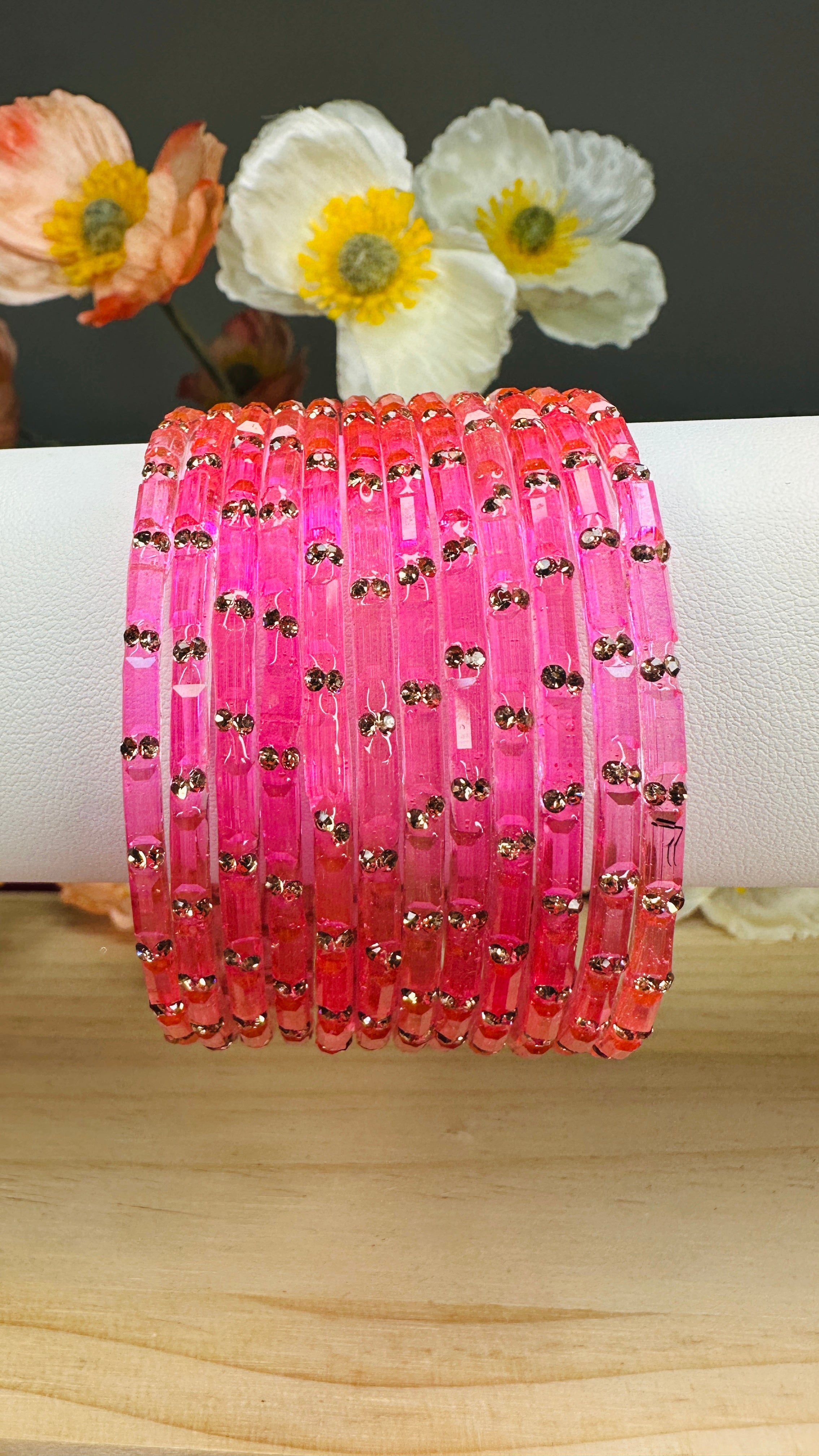 Pink Crystal Glass Bangles