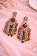 Elegant Pastel Stone Waterfall Earrings with Pearl Drops